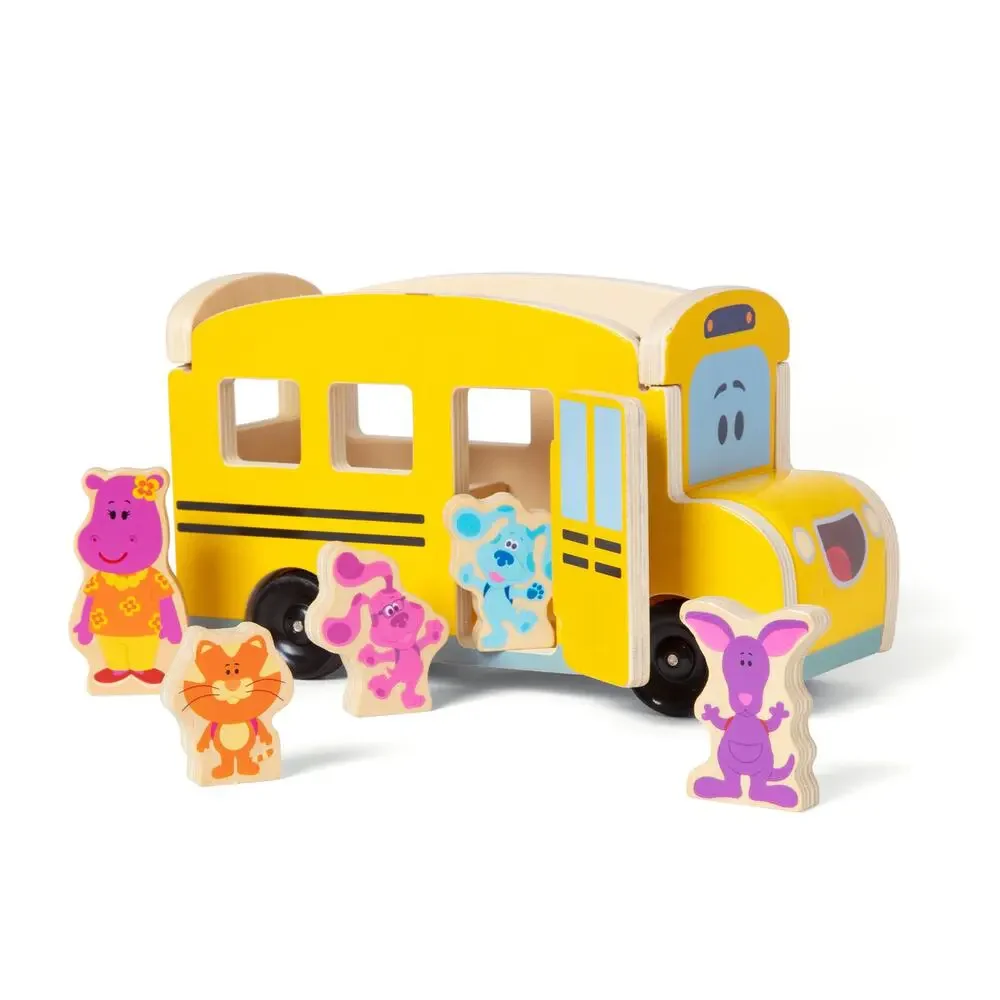 NIB Melissa & Doug Blue's Clues & You Wooden Pull-Back School Bus Toy